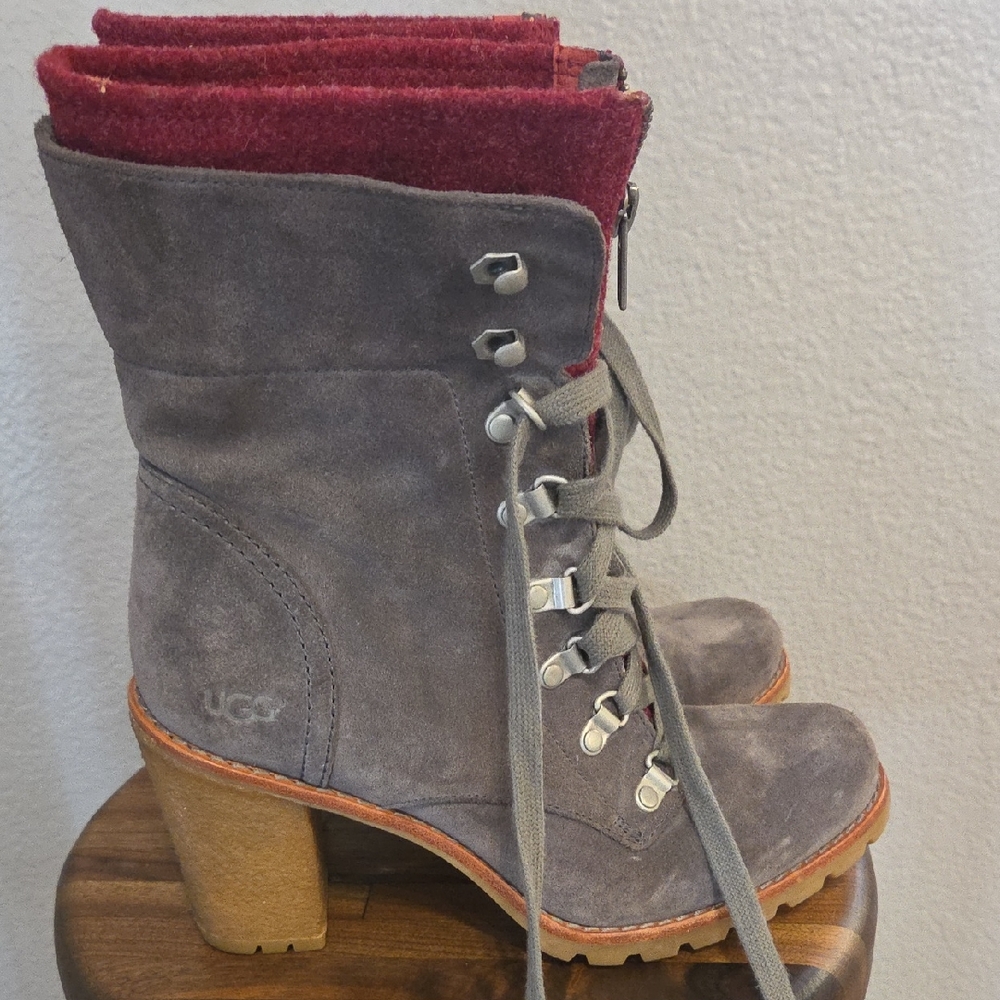 UGG Women's Lace-Up Boots in Gray and Burgundy